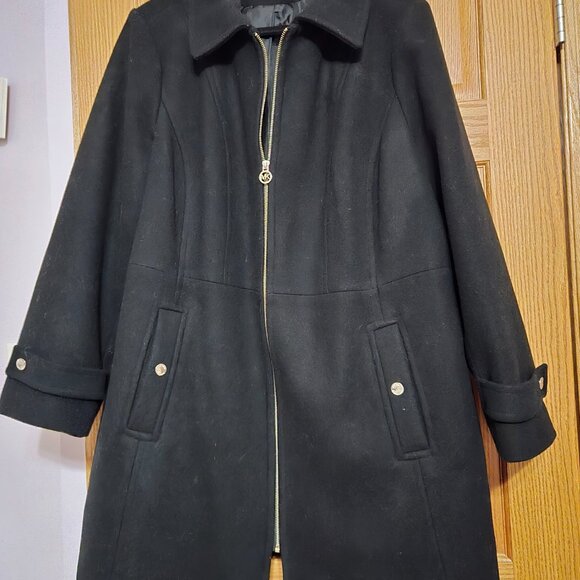 Michael Kors Zip=Front Coat, 2X, Black - Picture 2 of 2